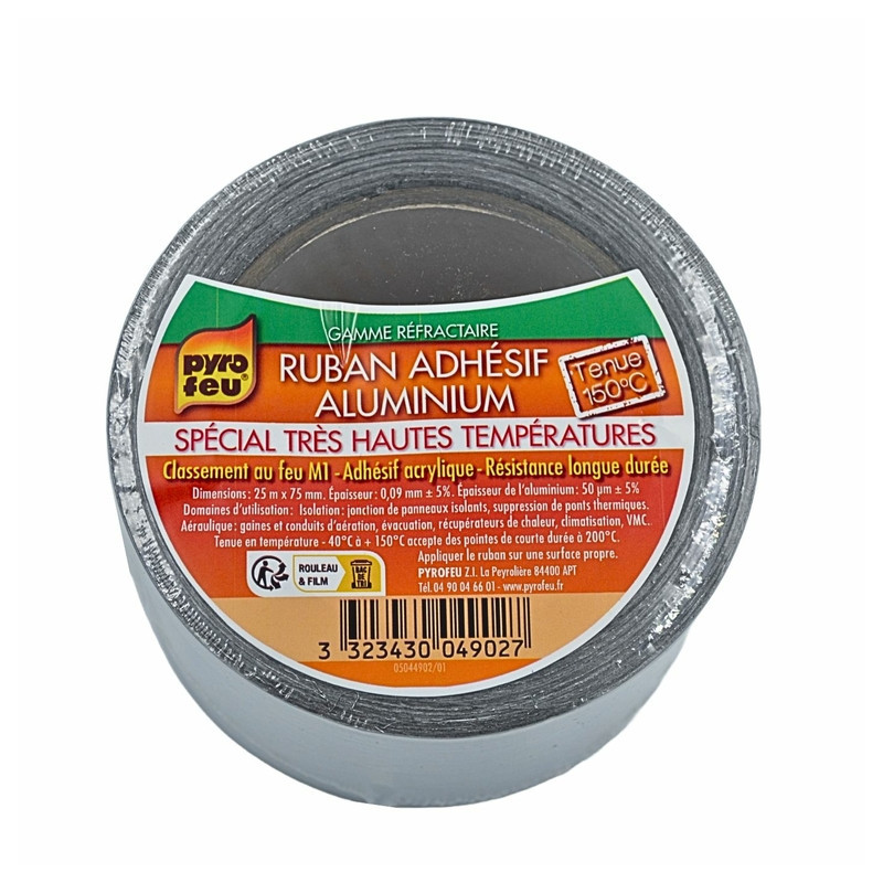 Ruban adhésif, scotch aluminium hautes températures Rouleau 25m