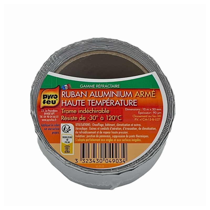 Ruban adhésif, scotch aluminium armé hautes températures 10m