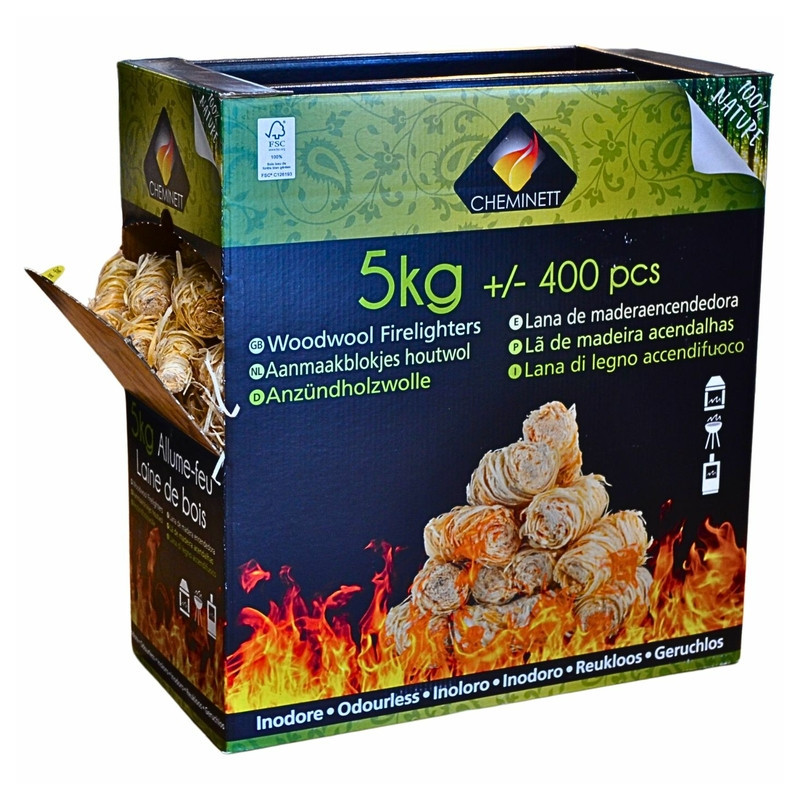 Allume-feu laine de bois naturel pour barbecue, cheminée et poêle