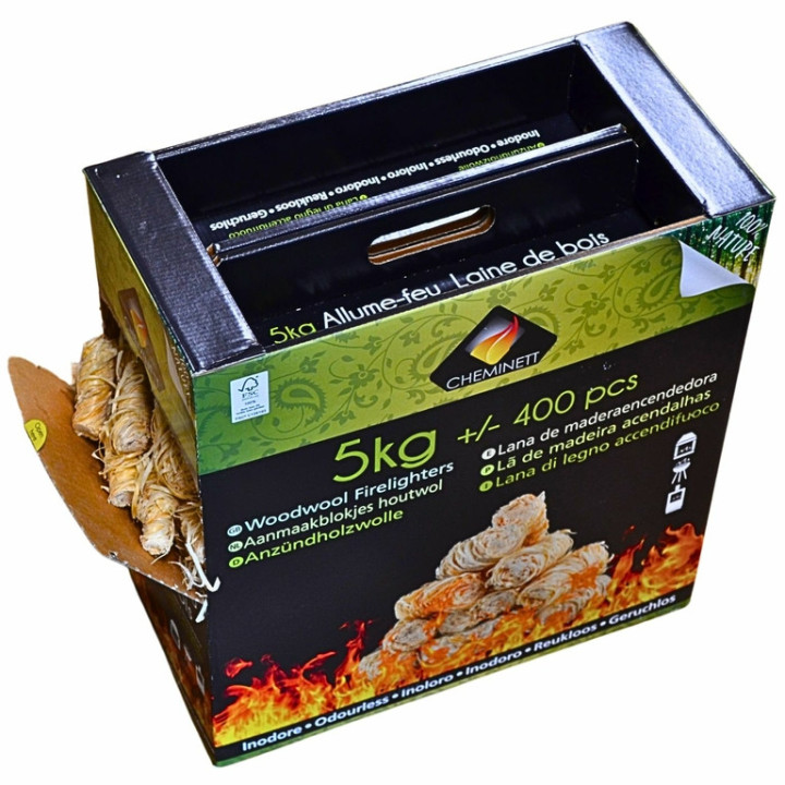 Allume-feu laine de bois naturel pour barbecue, cheminée et poêle
