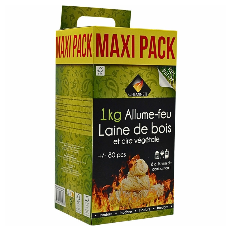 Allume-feu laine de bois naturel pour barbecue, cheminée et poêle