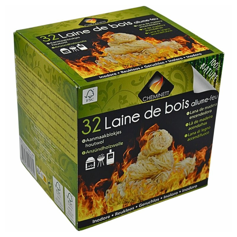 Allume-feu laine de bois naturel pour barbecue, cheminée et poêle
