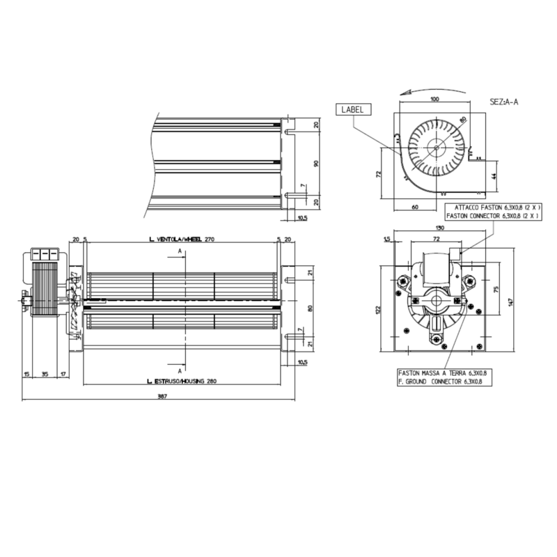 CADEL VENTILATEUR TANGENTIEL pour poêle à granulé pellet