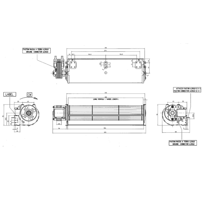 VENTILATEUR TANGENTIEL pour poêle à granulé pellet 60/300 - 35W
