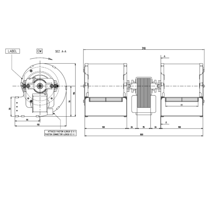 VENTILATEUR CENTRIFUGE DOUBLE poêle à granulé pellet 80x83-35