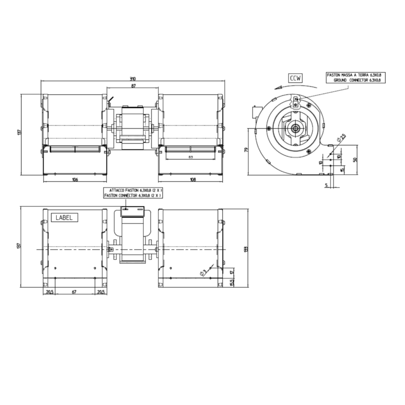 VENTILATEUR CENTRIFUGE DOUBLE poêle à granulé pellet 80x83-35