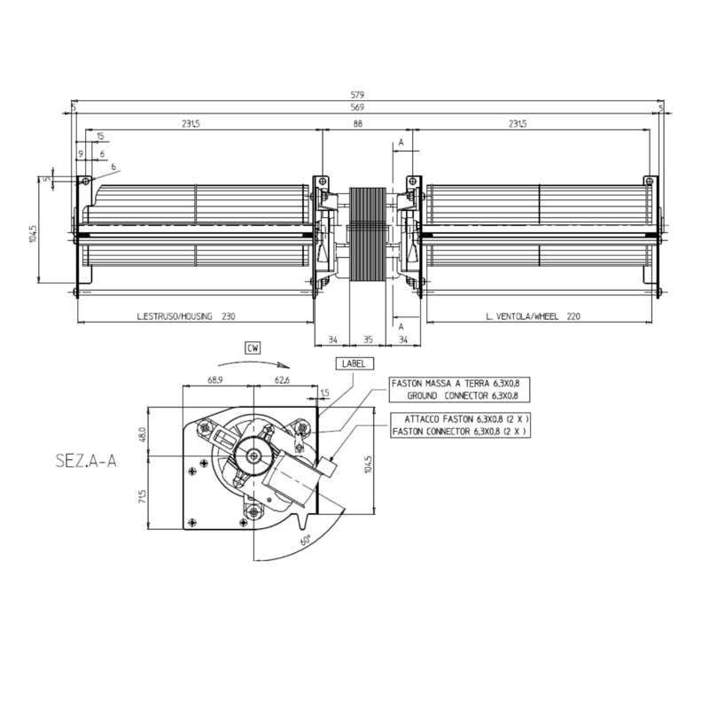 VENTILATEUR TANGENTIEL DOUBLE pour poêle à granulé pellet 80/220