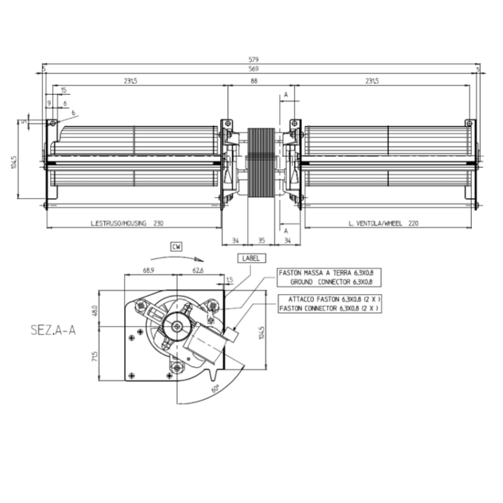 VENTILATEUR TANGENTIEL DOUBLE pour poêle à granulé pellet 80/220