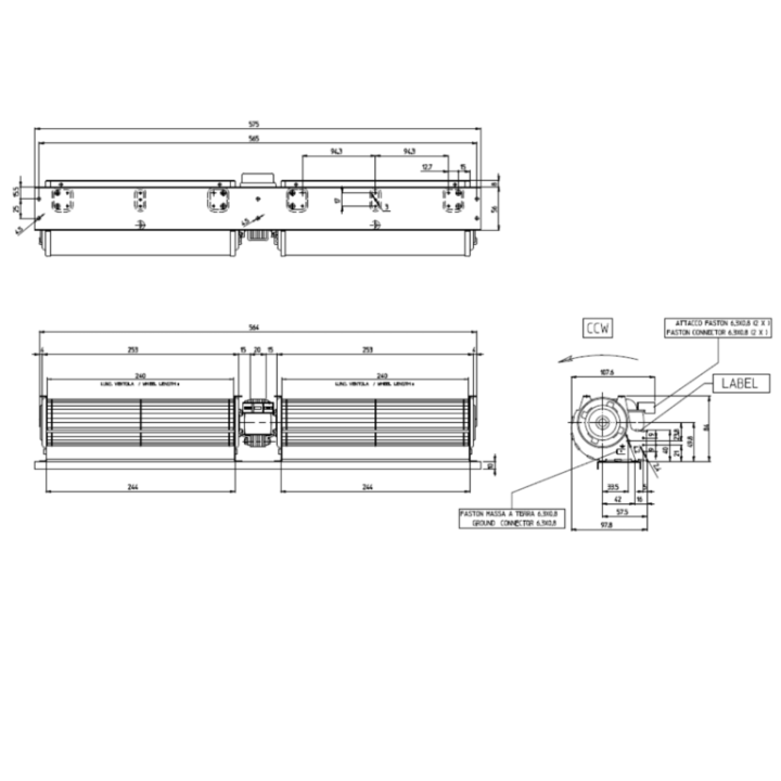 VENTILATEUR TANGENTIEL DOUBLE pour poêle à granulé pellet 60/240