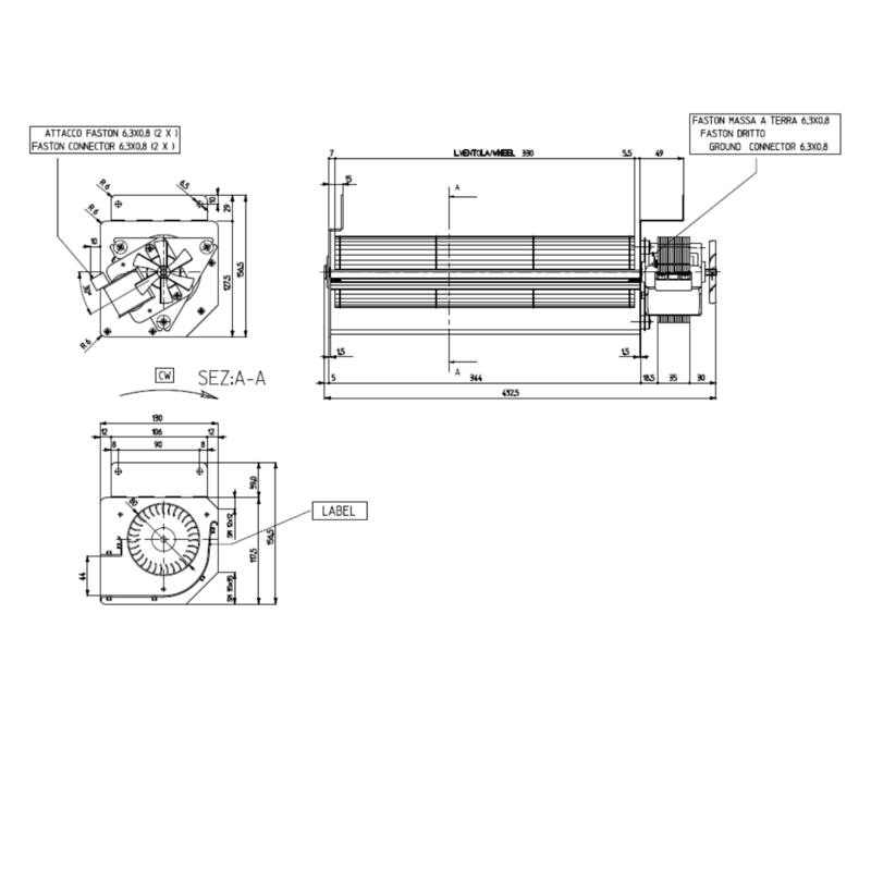 VENTILATEUR TANGENTIEL pour poêle à granulé pellet 80/330
