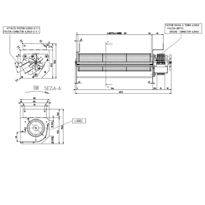 VENTILATEUR TANGENTIEL pour poêle à granulé pellet 80/330