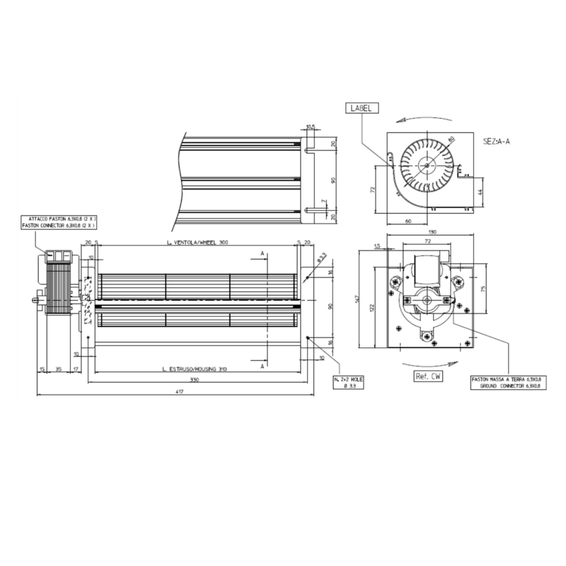 VENTILATEUR TANGENTIEL pour poêle à granulé pellet 80/300