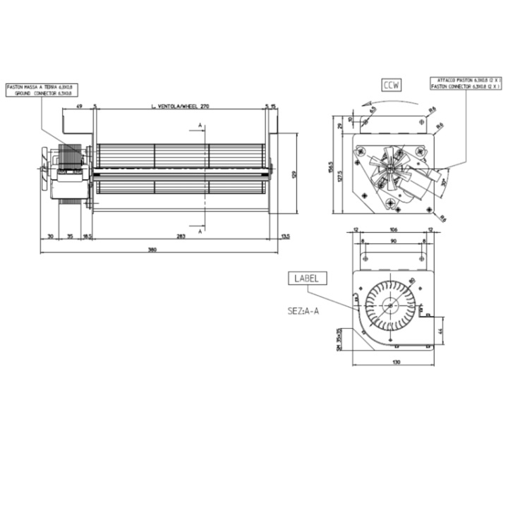 VENTILATEUR TANGENTIEL pour poêle à granulé pellet 80/270 - 82W
