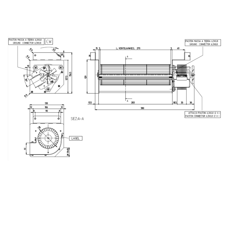 VENTILATEUR TANGENTIEL pour poêle à granulé pellet 80/270