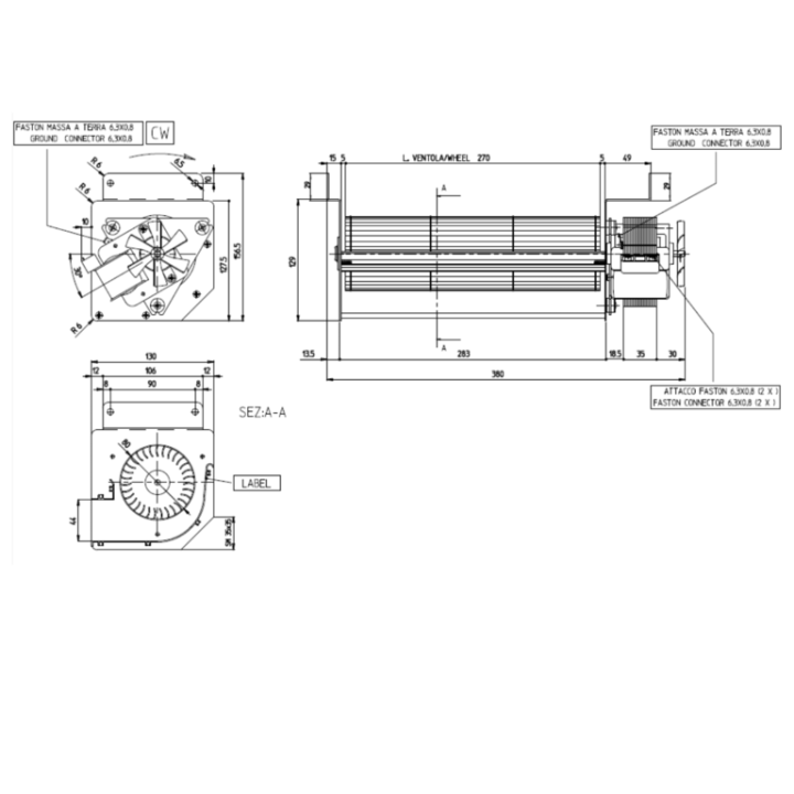 VENTILATEUR TANGENTIEL pour poêle à granulé pellet 80/270