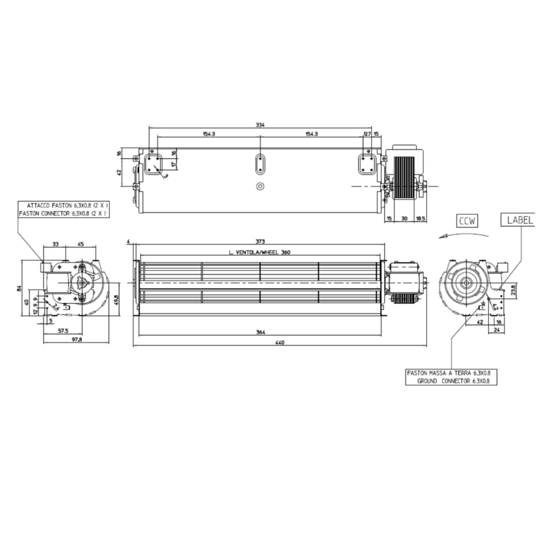 VENTILATEUR TANGENTIEL pour poêle à granulé pellet 60/360 - 36W