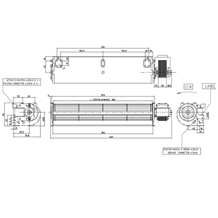 VENTILATEUR TANGENTIEL pour poêle à granulé pellet 60/360 - 42W