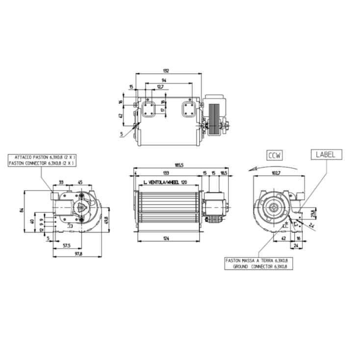 VENTILATEUR TANGENTIEL pour poêle à granulé pellet 60/120 - 20W