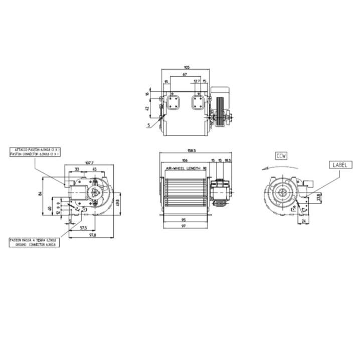 VENTILATEUR TANGENTIEL pour poêle à granulé pellet 60/90
