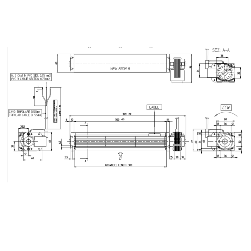 VENTILATEUR TANGENTIEL pour poêle à granulé pellet 45/300