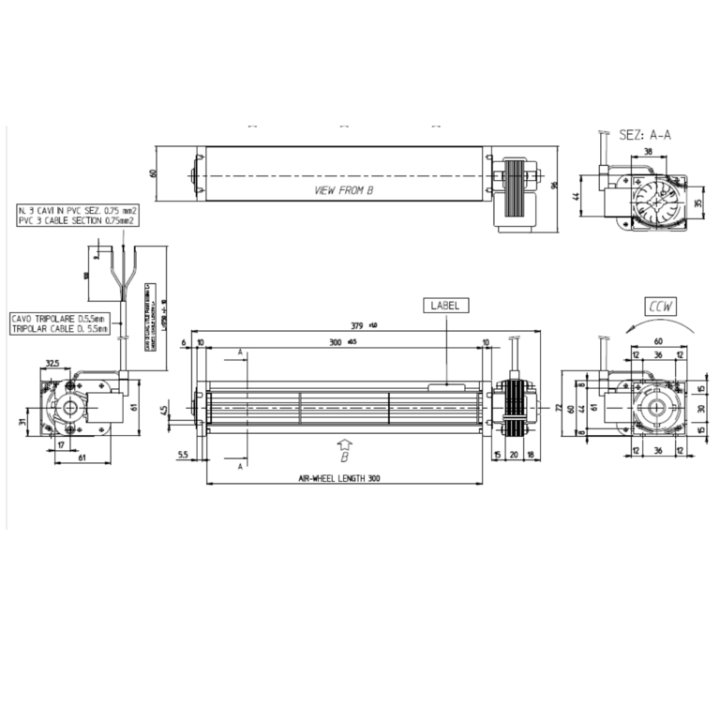 VENTILATEUR TANGENTIEL pour poêle à granulé pellet 45/300