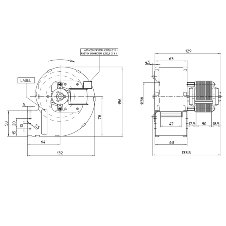 VENTILATEUR CENTRIFUGE pour poêle à granulé pellet 80x42-H30