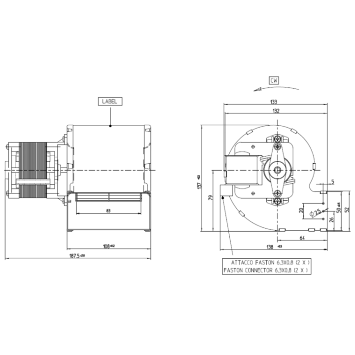 VENTILATEUR CENTRIFUGE pour poêle à granulé pellet 80x83-35