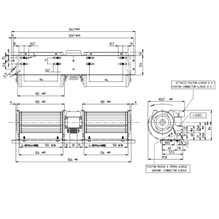 VENTILATEUR TANGENTIEL DOUBLE pour poêle à granulé pellet 60/120