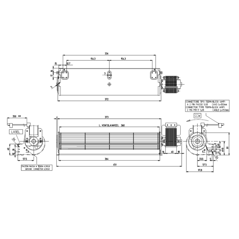 VENTILATEUR TANGENTIEL pour poêle à granulé pellet 60/360