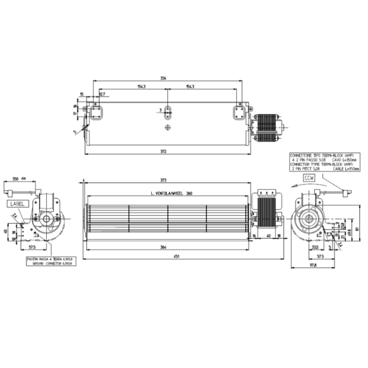 VENTILATEUR TANGENTIEL pour poêle à granulé pellet 60/360
