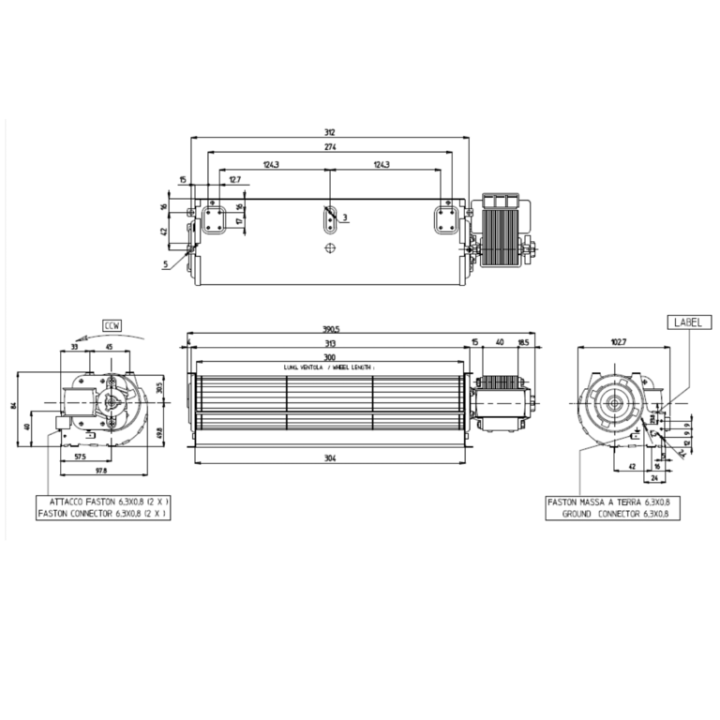 VENTILATEUR TANGENTIEL pour poêle à granulé pellet 60/300