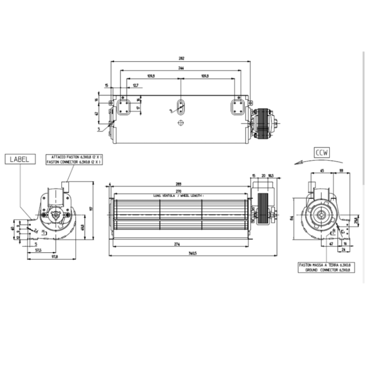 VENTILATEUR TANGENTIEL pour poêle à granulé pellet 60/270