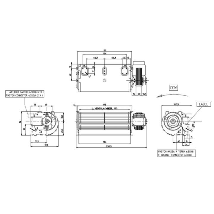 VENTILATEUR TANGENTIEL pour poêle à granulé pellet 60/180